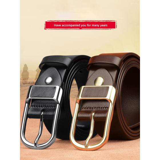 Men's TPU Leather Pin Buckle Belt, Classic Prong Buckle Casual Waist Belt for Jeans Daily Business Wear