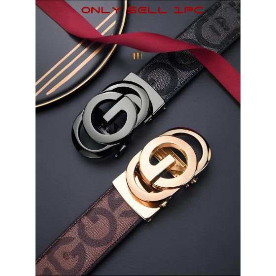 Luxury Interlocking Double G Design Automatic Ratchet Belt, Textured PU Synthetic Leather Belt for Dress & Daily Outfits