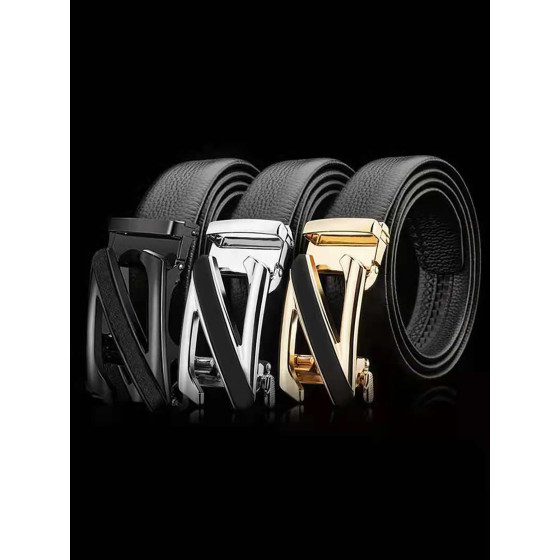 Luxury Z Logo Two-Tone Automatic Ratchet Belt, Split Leather Hole-Free Belt for Formal & Daily Outfits