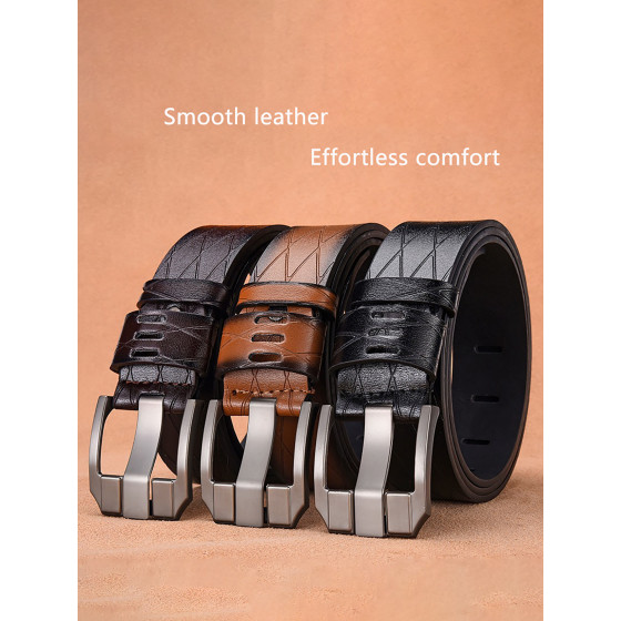 Geometric Embossed PU Leather Belt, Unique Triangle Pattern Pin Buckle Casual Belt for Men