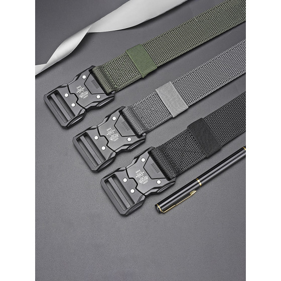 Military Style Lightweight Nylon Webbing Belt, Quick Disconnect Buckle Elastic Strap Belt for Hiking Work Daily Use