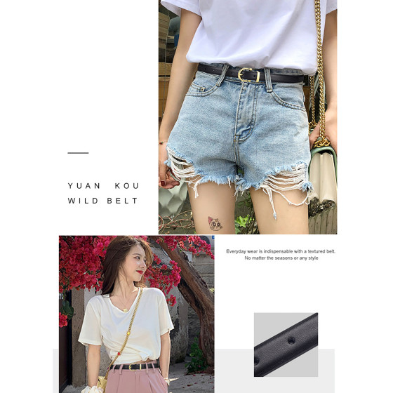 Retro gold-buckle PU leather belt with matte gold jewelry and a slender waist, suitable for both casual and business use