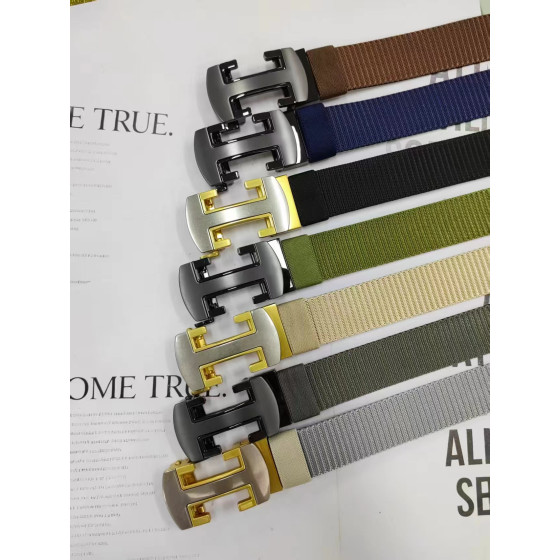 H-shaped automatic ratchet buckle stretch nylon webbed, hole-free and stepless adjustable canvas belt, suitable for daily casual work outdoor jeans set, multiple solid color options