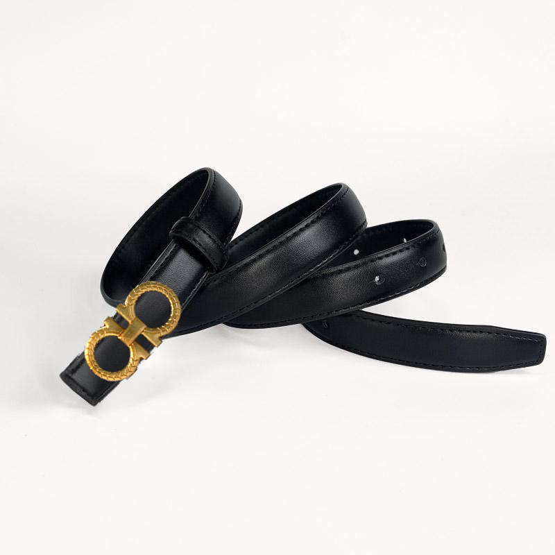 CCbelt Women's Vintage Gold Twisted Double-O Buckle Skinny Belt 2.5 Inches