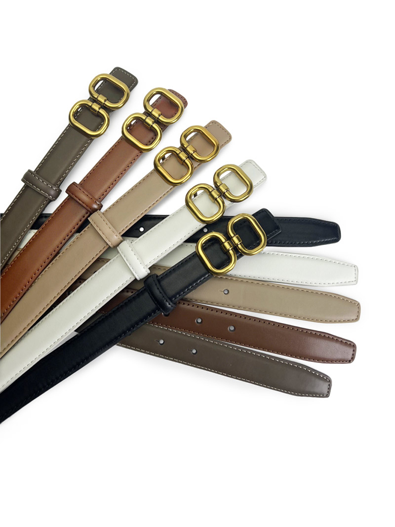 CCbelt Women's Antique Gold Double O-Ring Buckle Skinny Belt 2.5 Inches