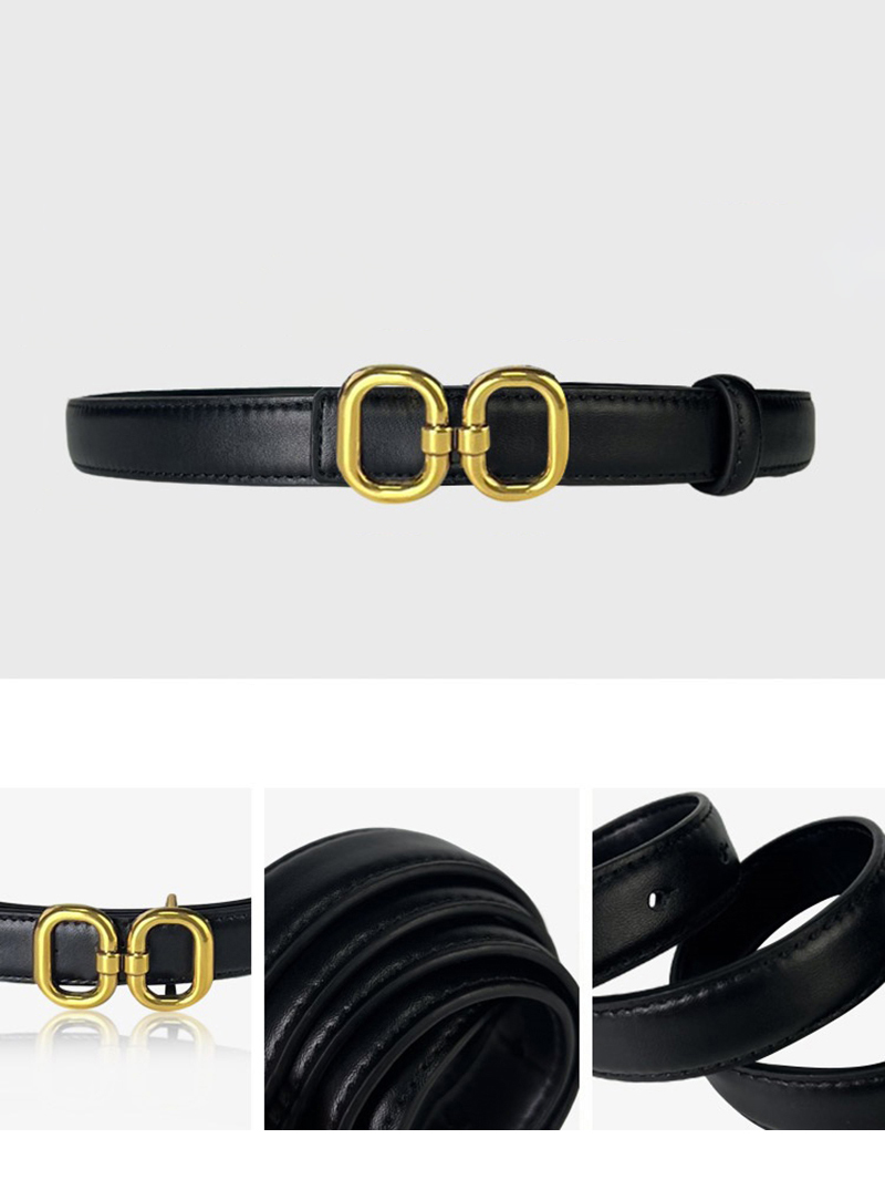 CCbelt Women's Antique Gold Double O-Ring Buckle Skinny Belt 2.5 Inches