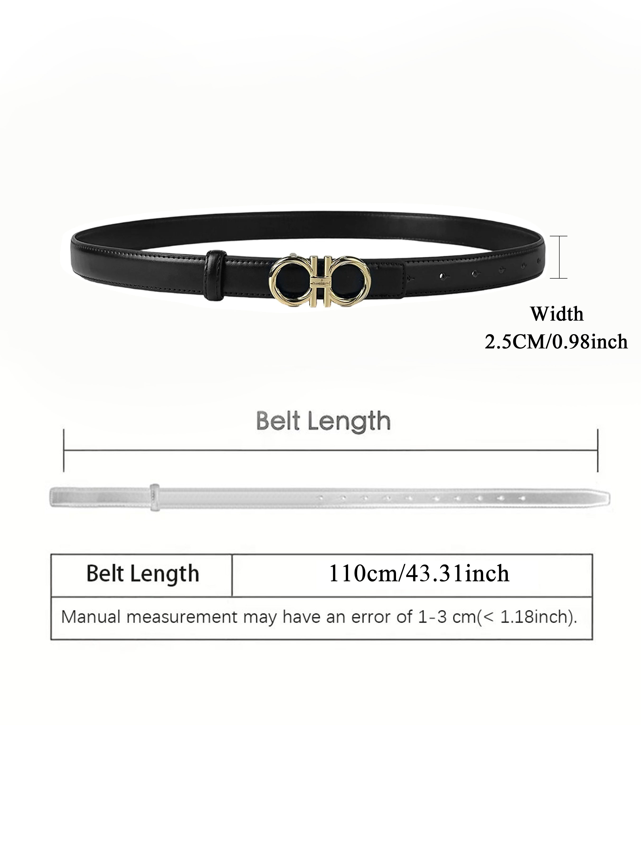 CCbelt Women's Polished Gold Ribbed Double-O Buckle Skinny Belt 2.5 Inches