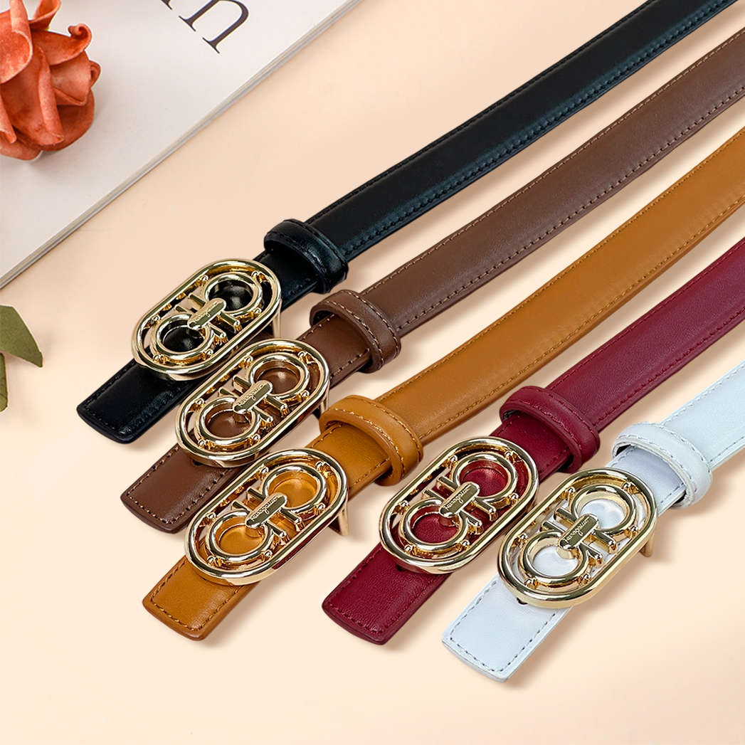 CCbelt Women's Gold Oval Frame Double-Ring Buckle Skinny Belt 2.5 Inches