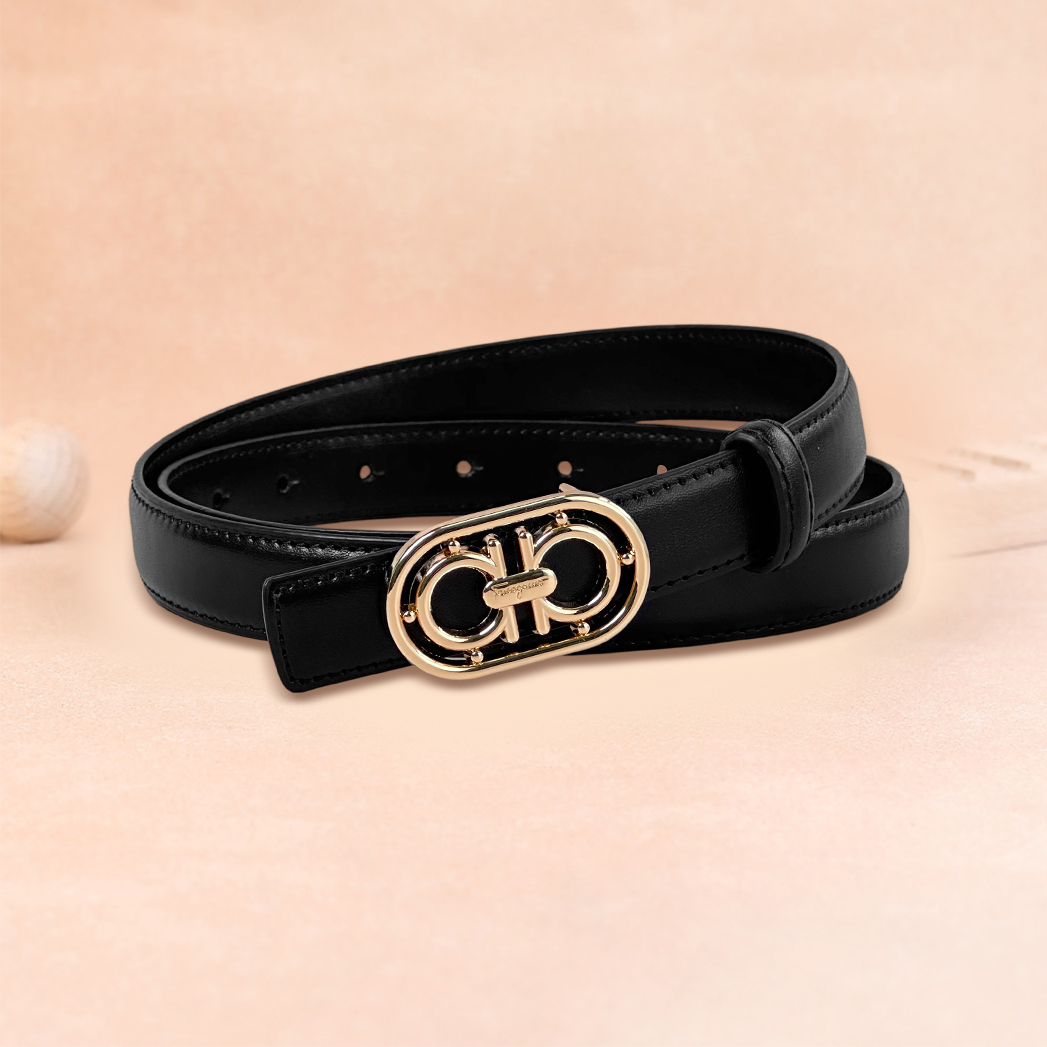 CCbelt Women's Gold Oval Frame Double-Ring Buckle Skinny Belt 2.5 Inches