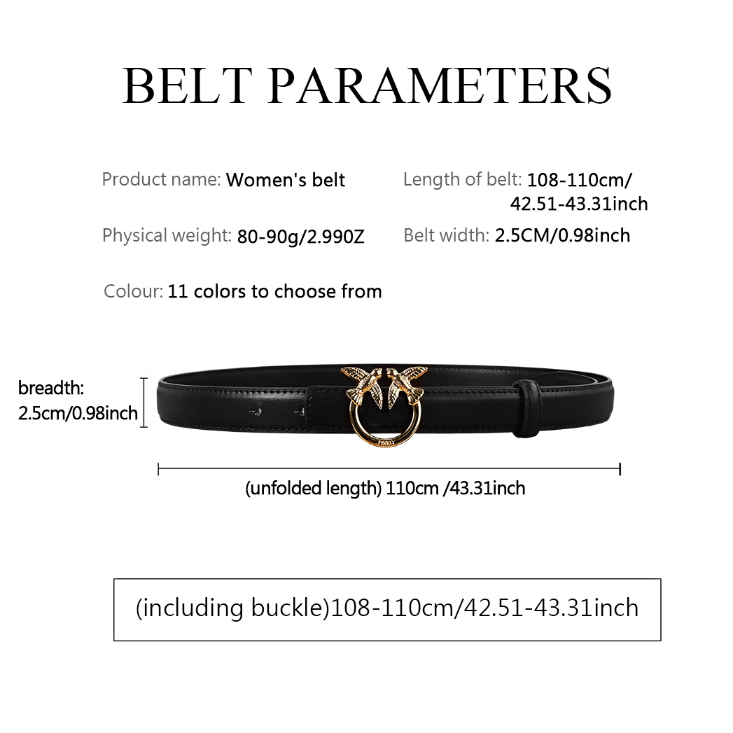 CCbelt Women's Gold Love-Birds Swallow Buckle Skinny Belt 2.5 Inches