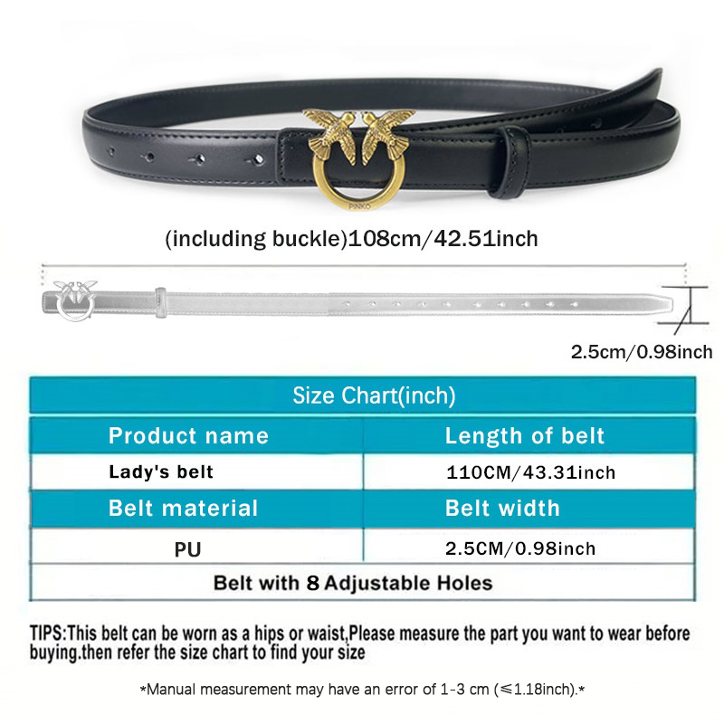 CCbelt Women's Antique Gold Flat Swallow Buckle Skinny Belt 2.5 Inches