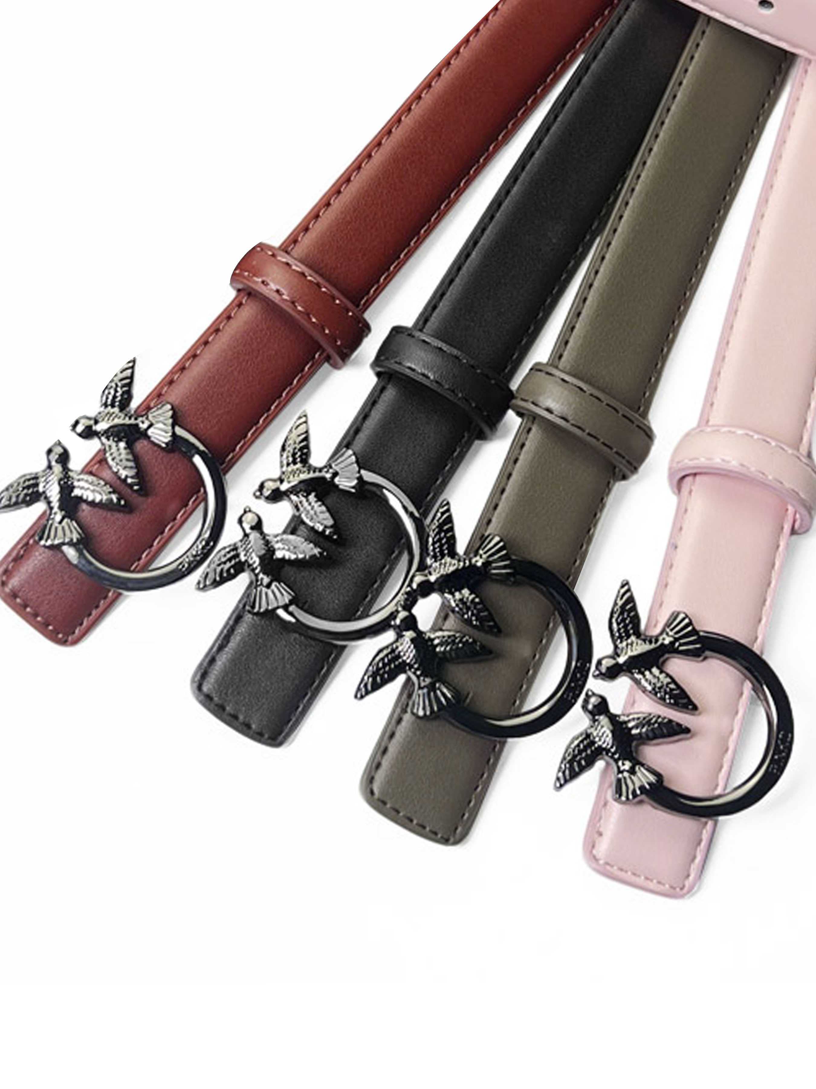 CCbelt Women's Gunmetal Swallow Buckle Skinny Belt 2.5 Inches