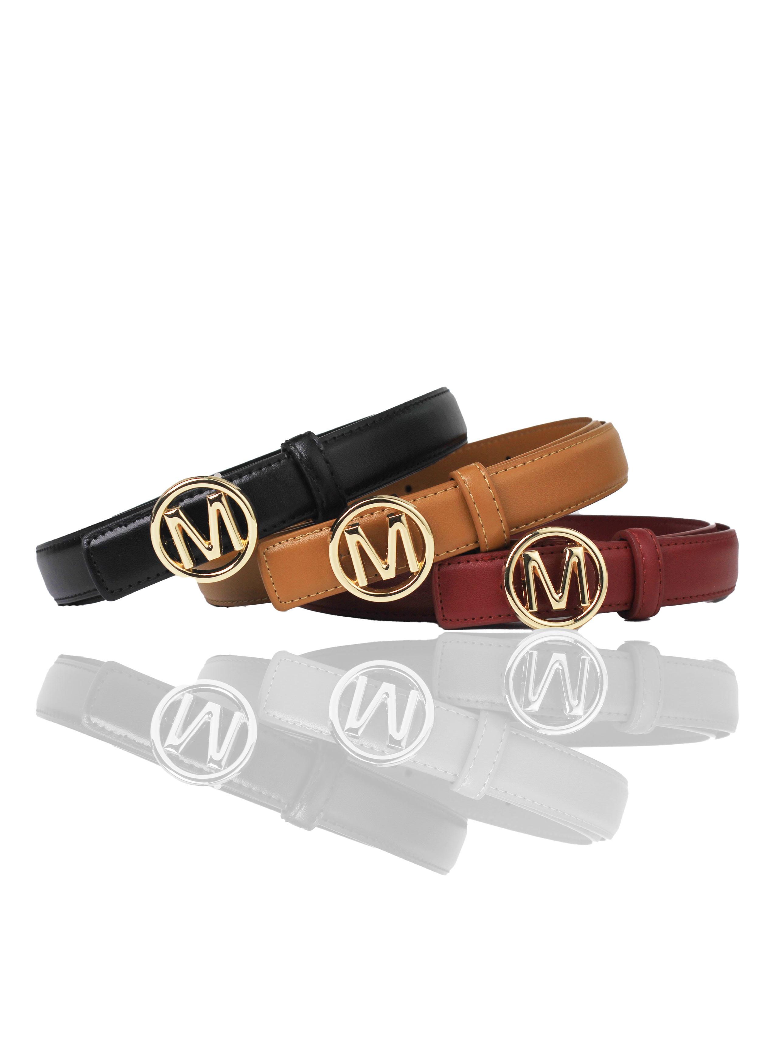 CCbelt Women's Round Monogram M Buckle Skinny Belt 2.5 Inches