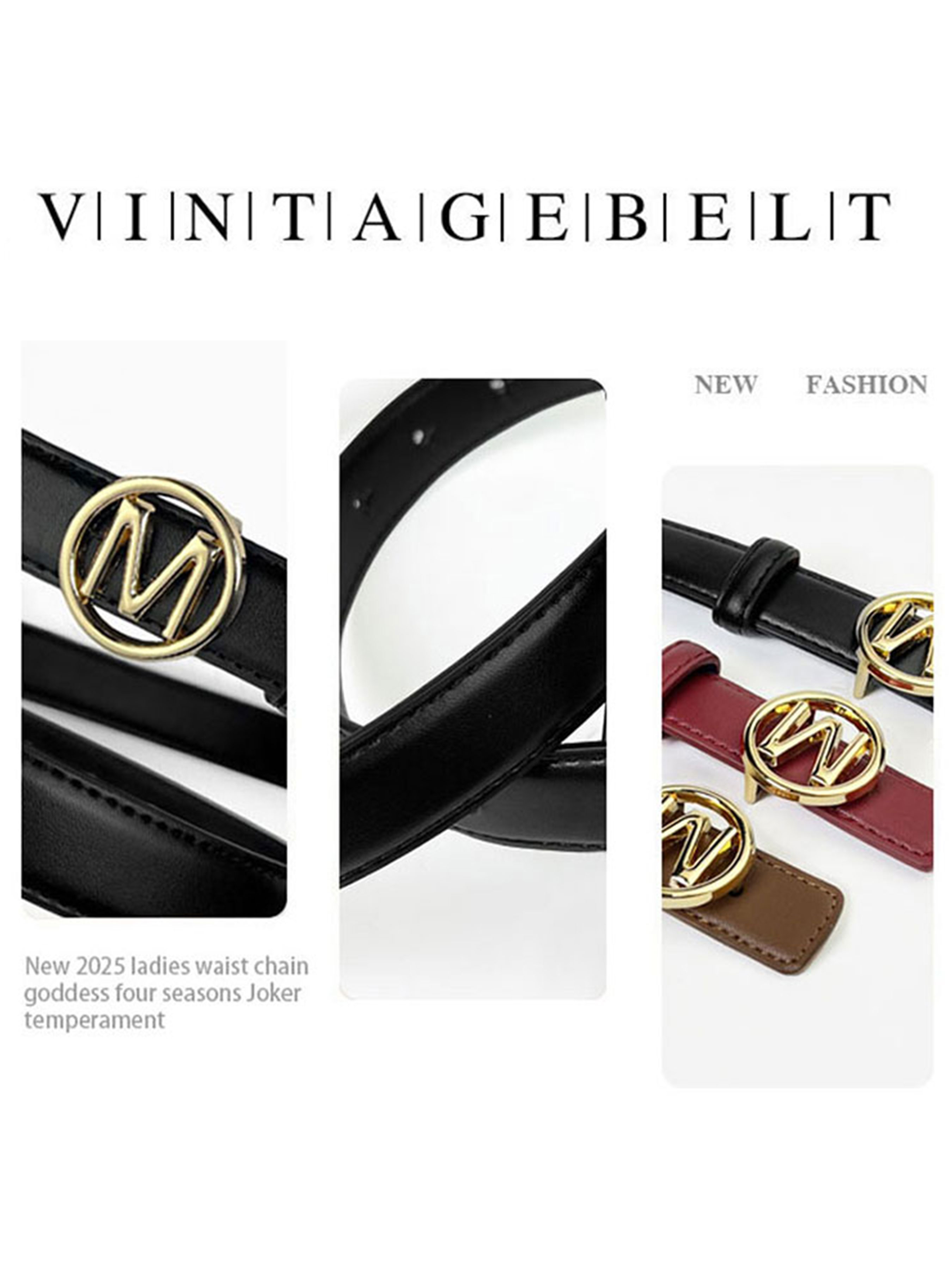 CCbelt Women's Round Monogram M Buckle Skinny Belt 2.5 Inches