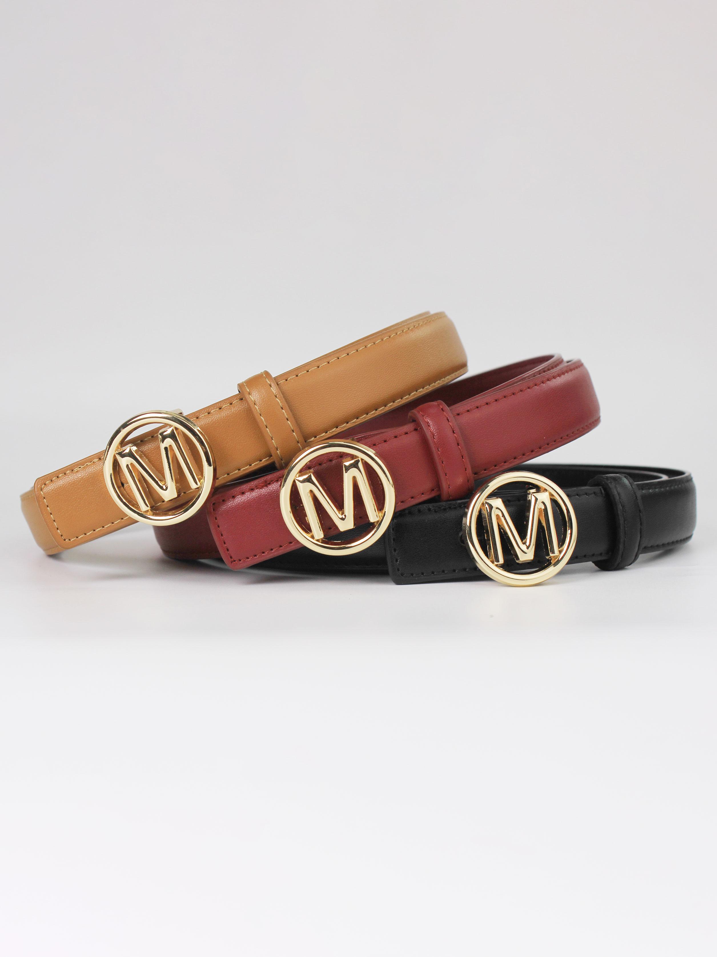 CCbelt Women's Round Monogram M Buckle Skinny Belt 2.5 Inches
