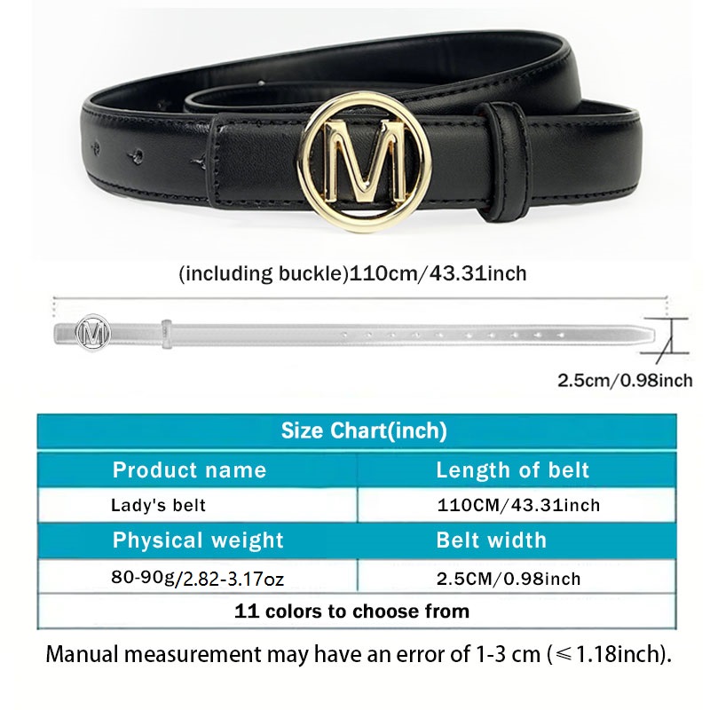 CCbelt Women's Round Monogram M Buckle Skinny Belt 2.5 Inches