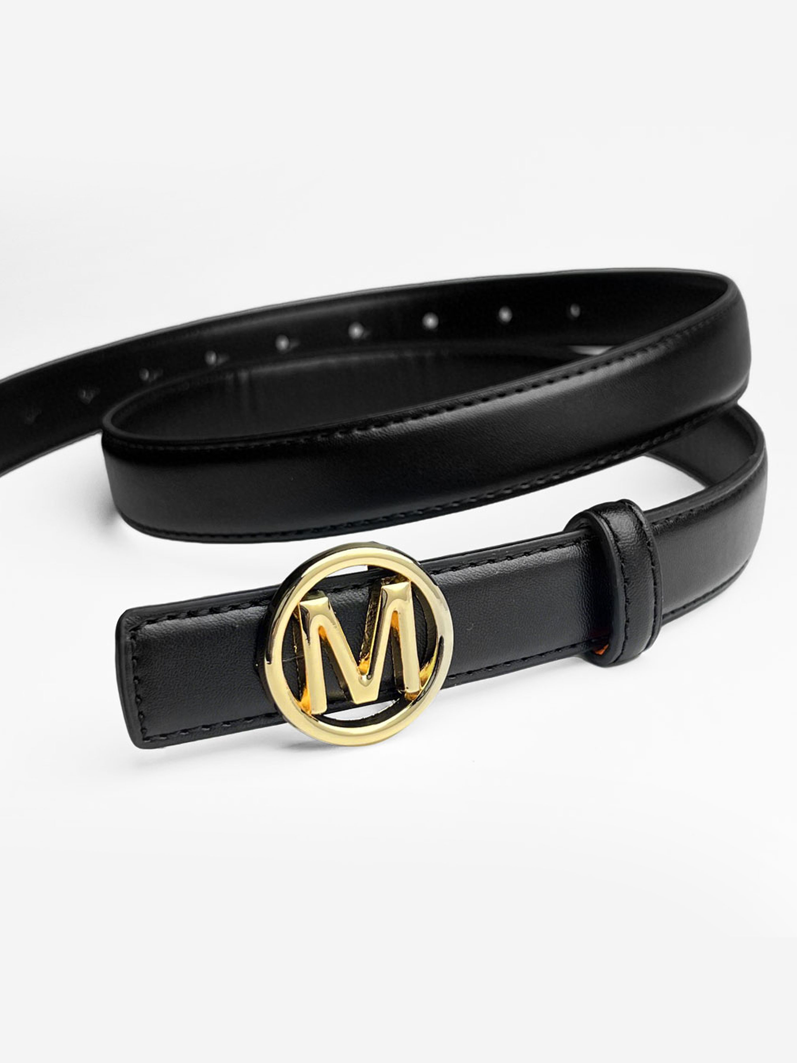 CCbelt Women's Round Monogram M Buckle Skinny Belt 2.5 Inches