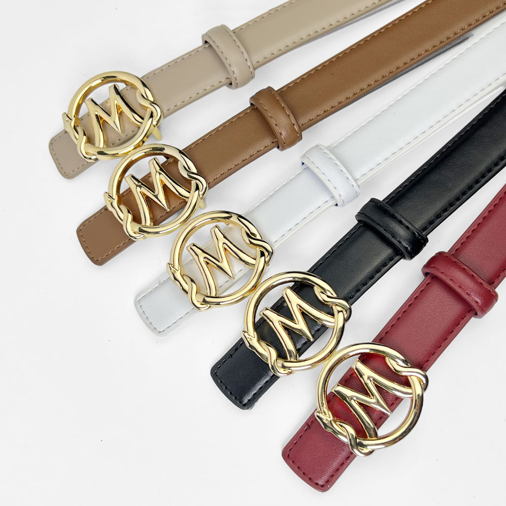 CCbelt Women's Gold M Buckle with Snake-Edge Skinny Belt 2.5 Inches