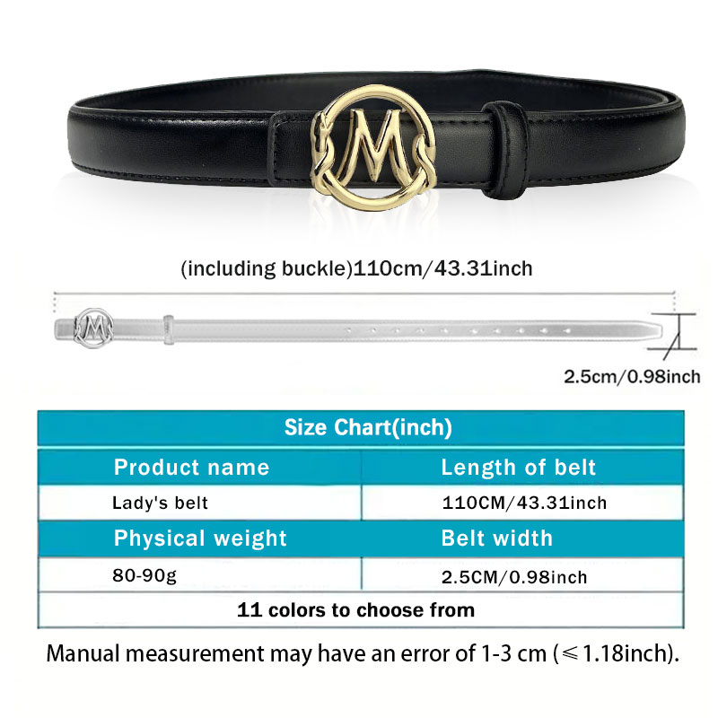 CCbelt Women's Gold M Buckle with Snake-Edge Skinny Belt 2.5 Inches