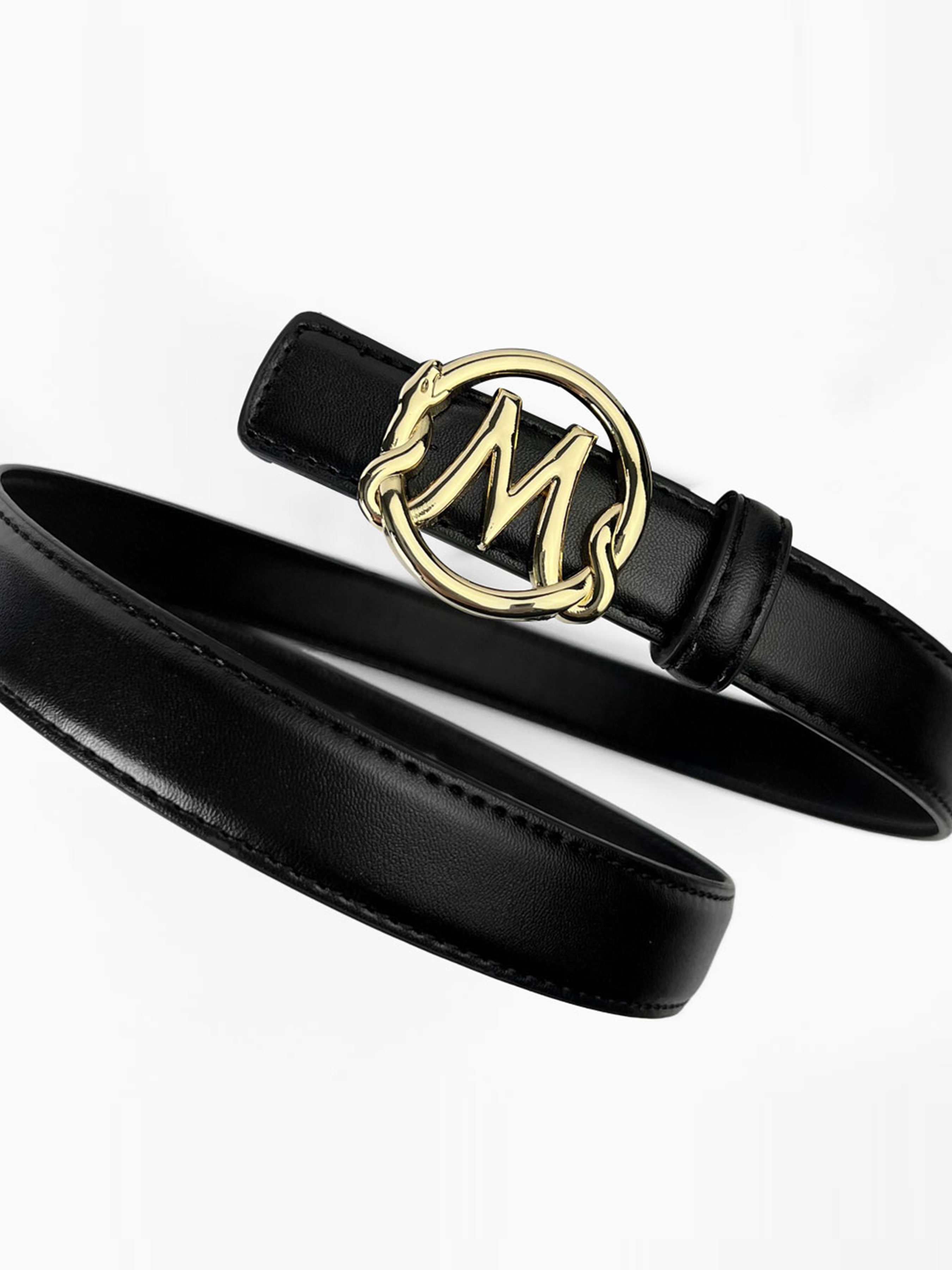 CCbelt Women's Gold M Buckle with Snake-Edge Skinny Belt 2.5 Inches