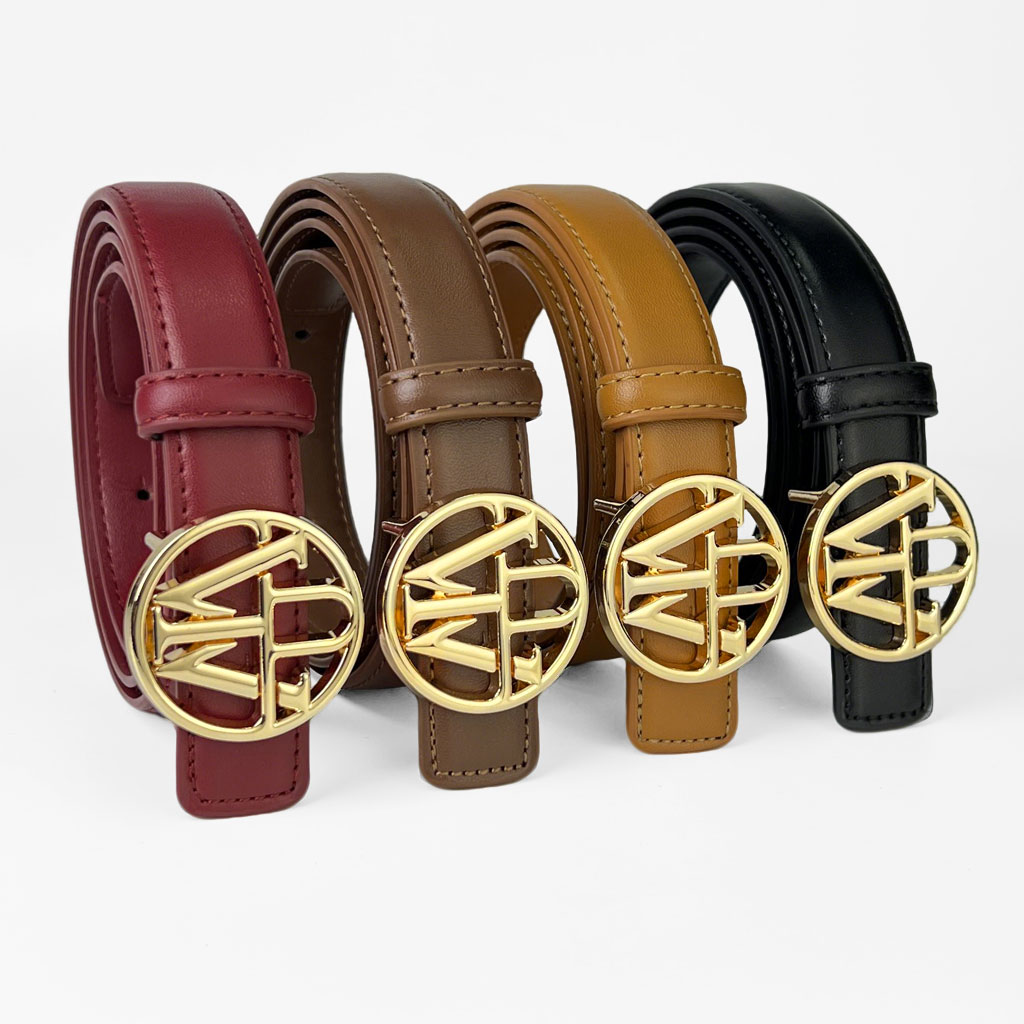 CCbelt Women's Gold Round Cutout Letter Buckle Skinny Belt 2.5 Inches