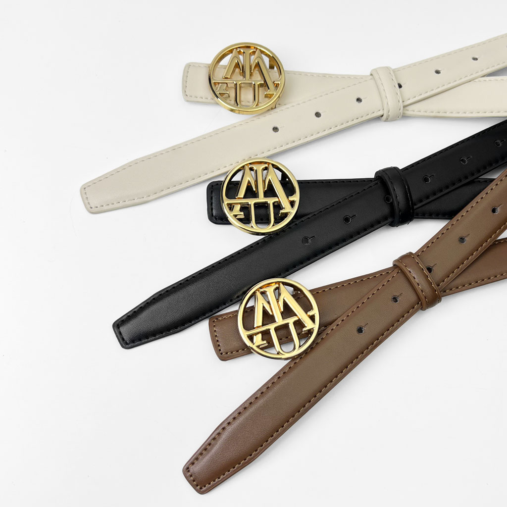 CCbelt Women's Gold Round Cutout Letter Buckle Skinny Belt 2.5 Inches