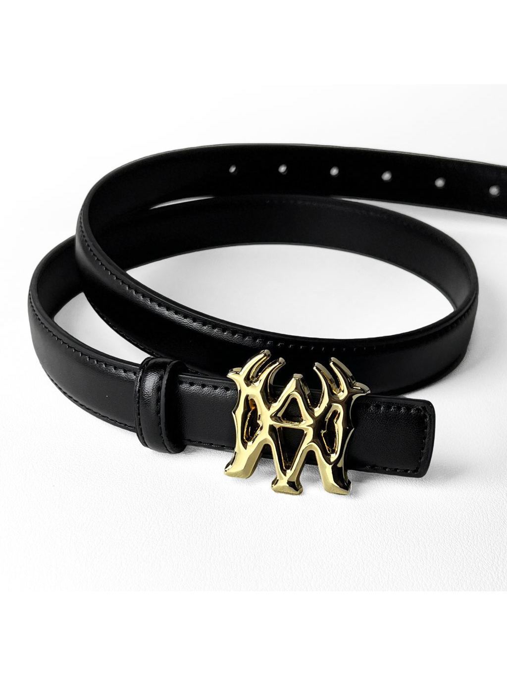 CCbelt Women's Gold MA Monogram Buckle Skinny Belt 2.5 Inches