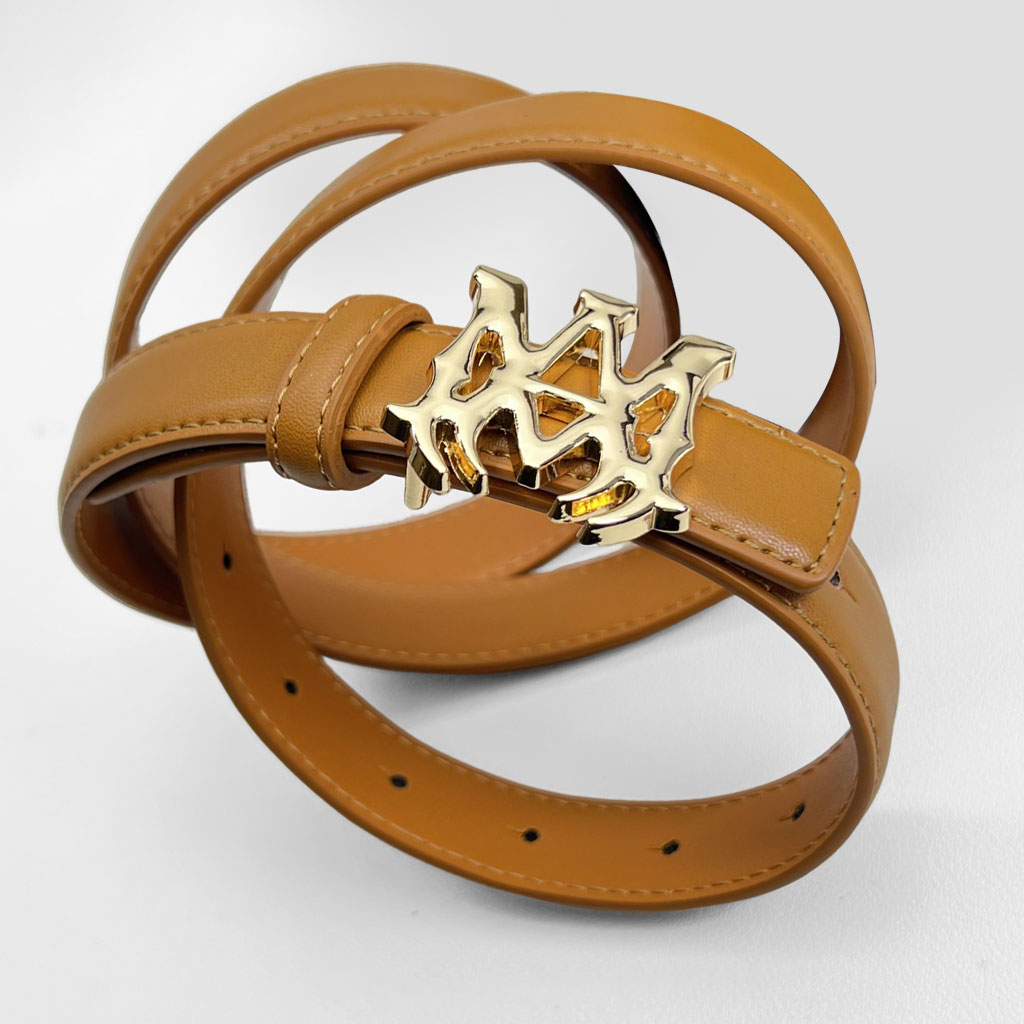 CCbelt Women's Gold MA Monogram Buckle Skinny Belt 2.5 Inches