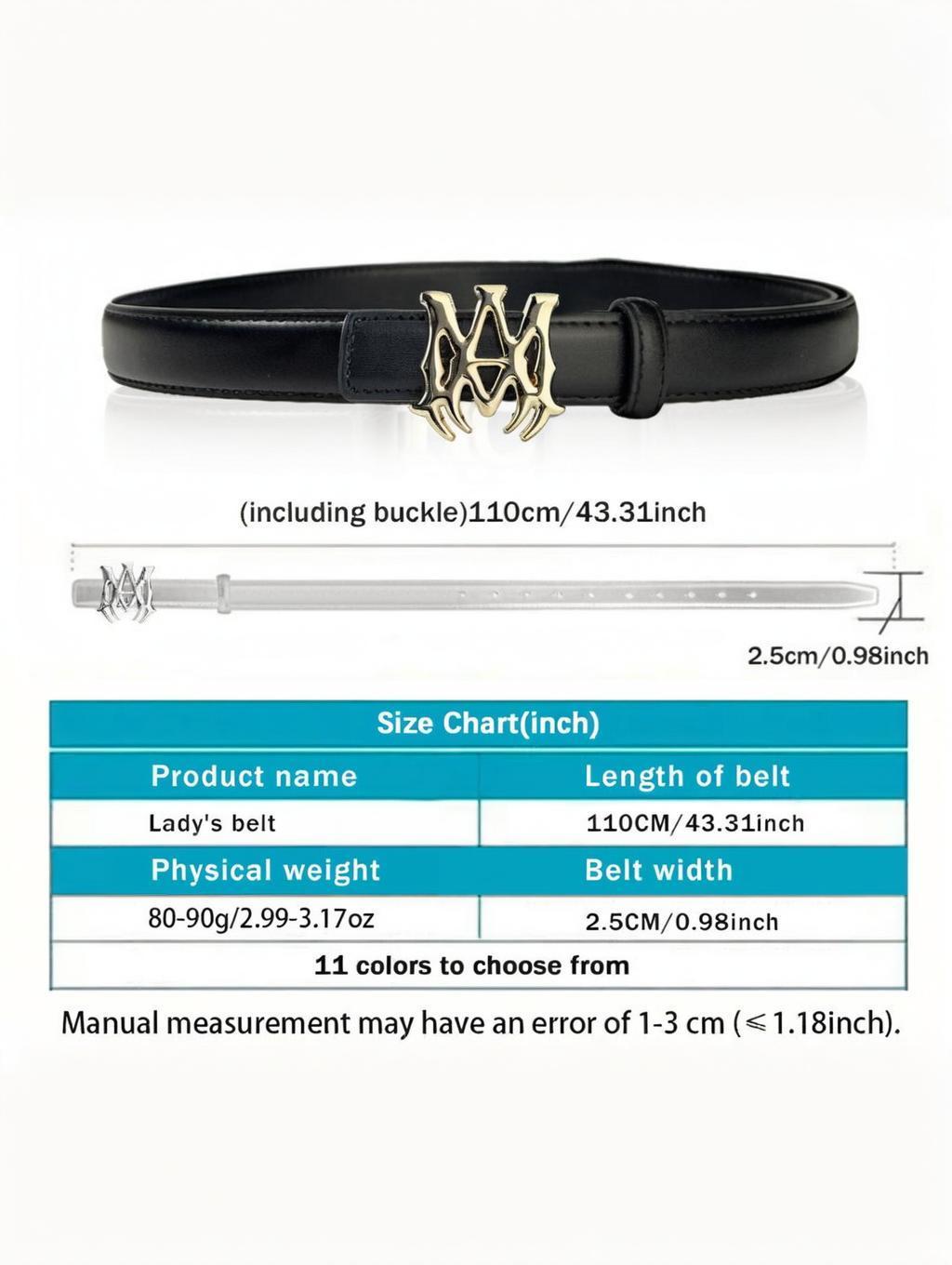 CCbelt Women's Gold MA Monogram Buckle Skinny Belt 2.5 Inches
