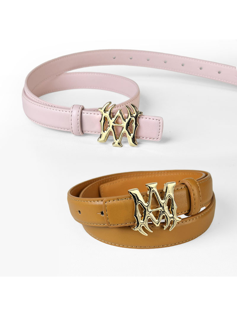 CCbelt Women's Gold MA Monogram Buckle Skinny Belt 2.5 Inches