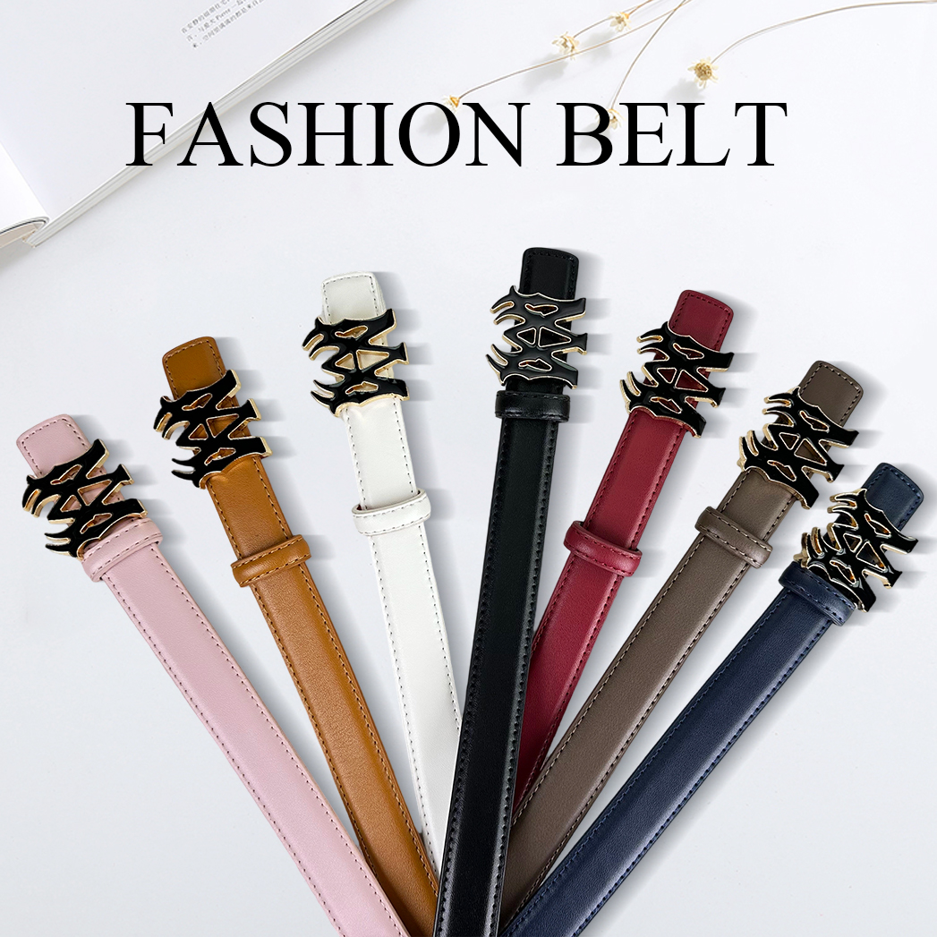 CCbelt Women's Black Enamel Ornate Letter Buckle Skinny Belt 2.5 Inches