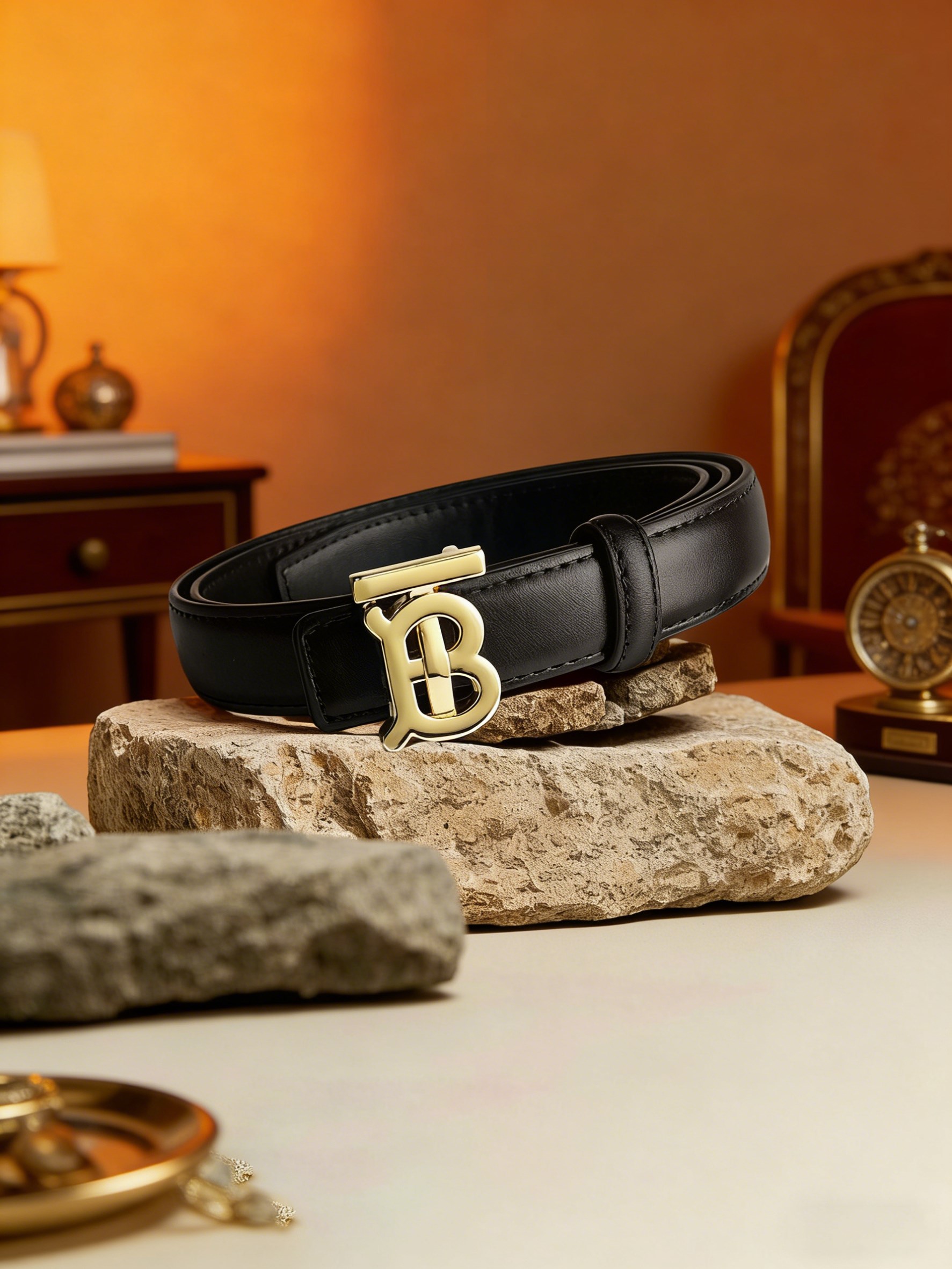 CCbelt Women's Gold TB Letter Buckle Skinny Belt 2.5 Inches