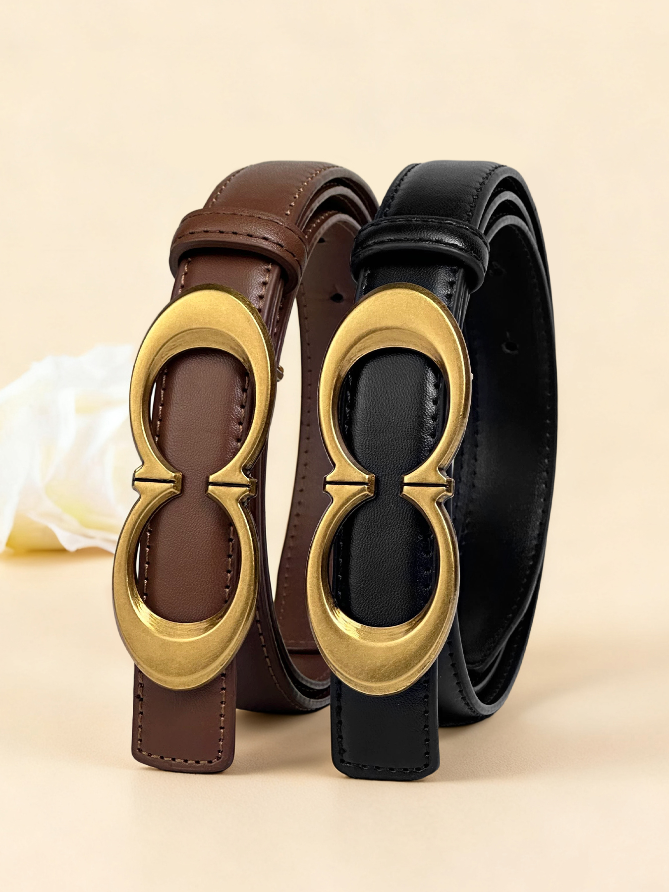 CCbelt Women's Antique Gold Double-C Buckle Skinny Belt 2.5 Inches