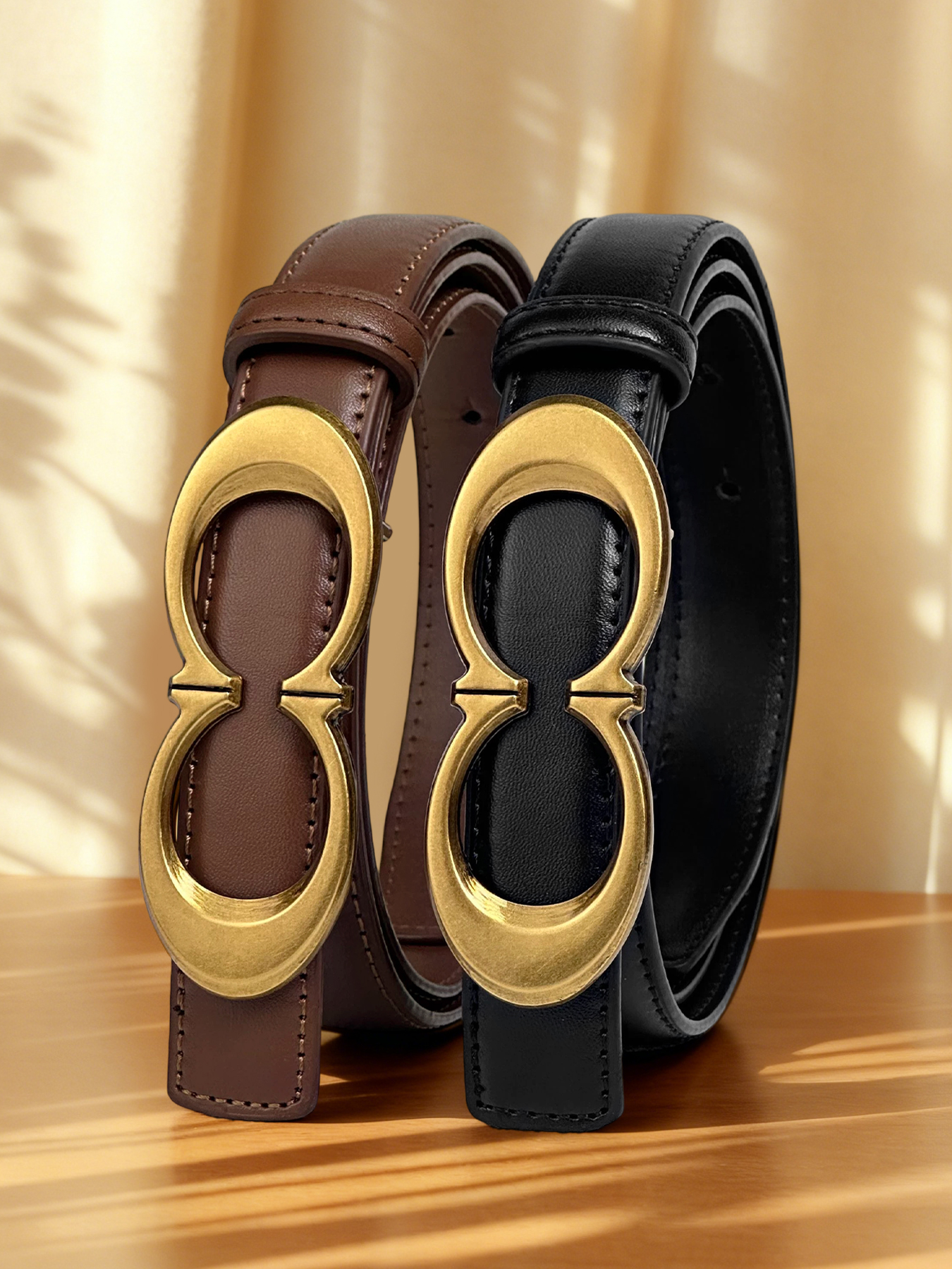 CCbelt Women's Antique Gold Double-C Buckle Skinny Belt 2.5 Inches