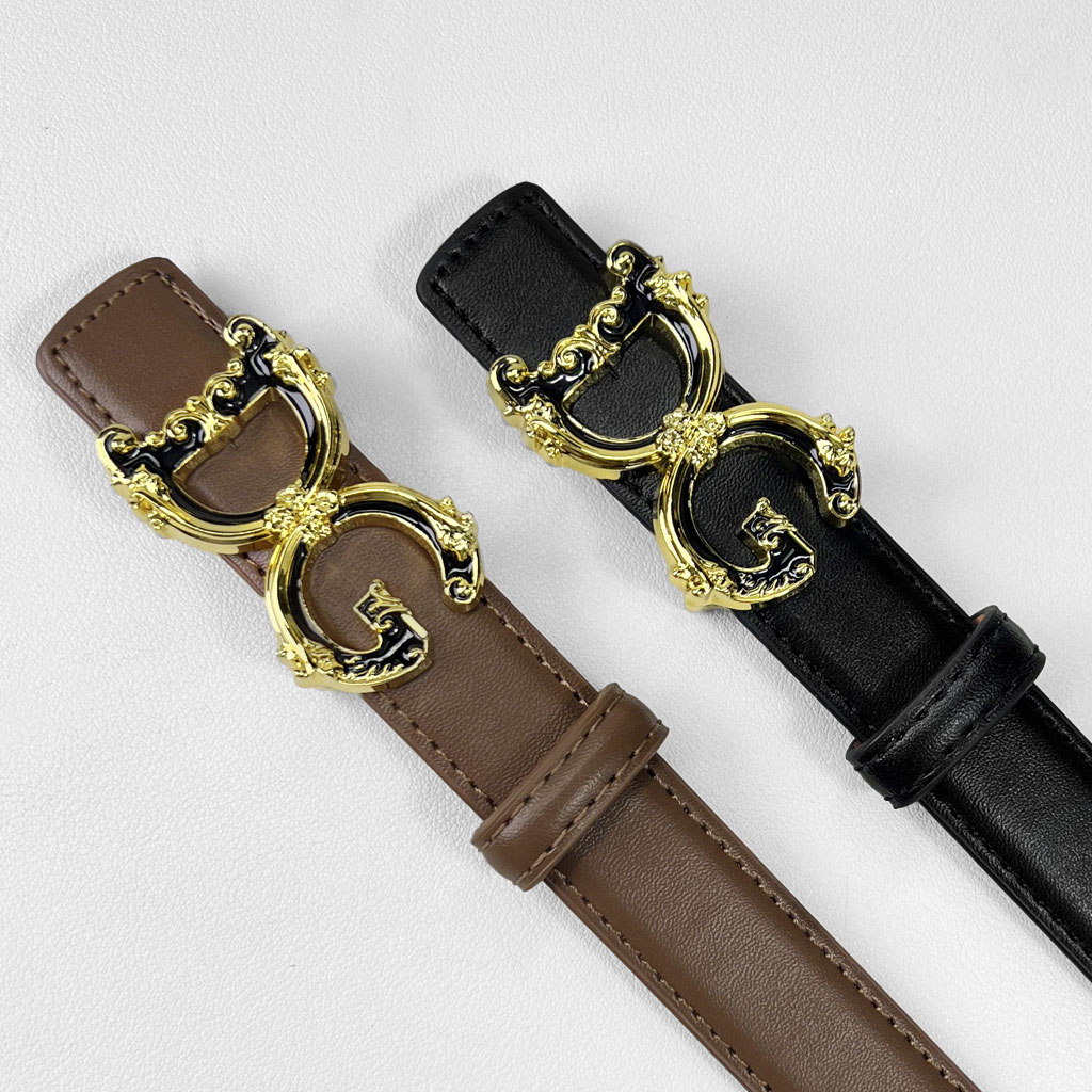 CCbelt Women's Gold Baroque Buckle with Black Enamel Skinny Belt 2.5 Inches