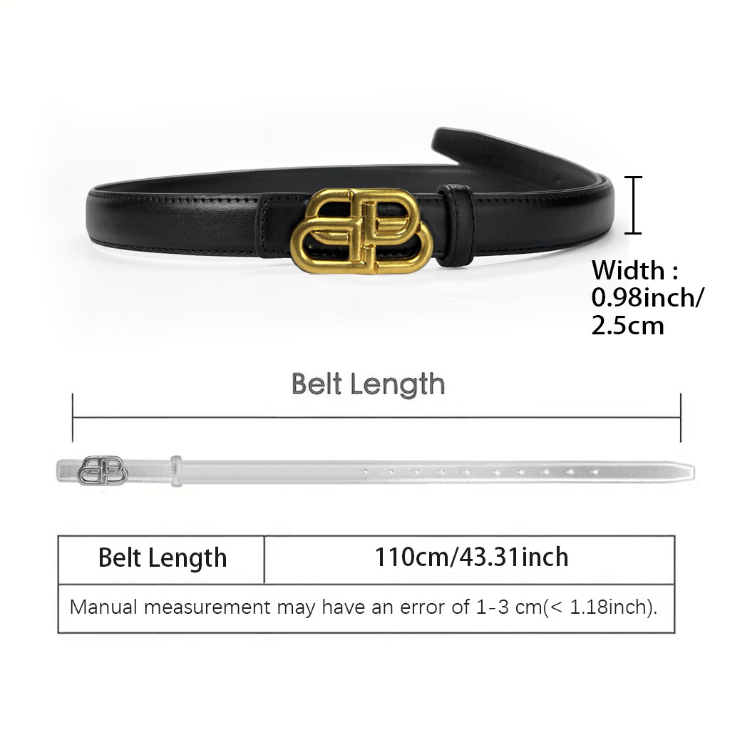 CCbelt Women's Antique Gold BB Buckle Skinny Belt 2.5 Inches