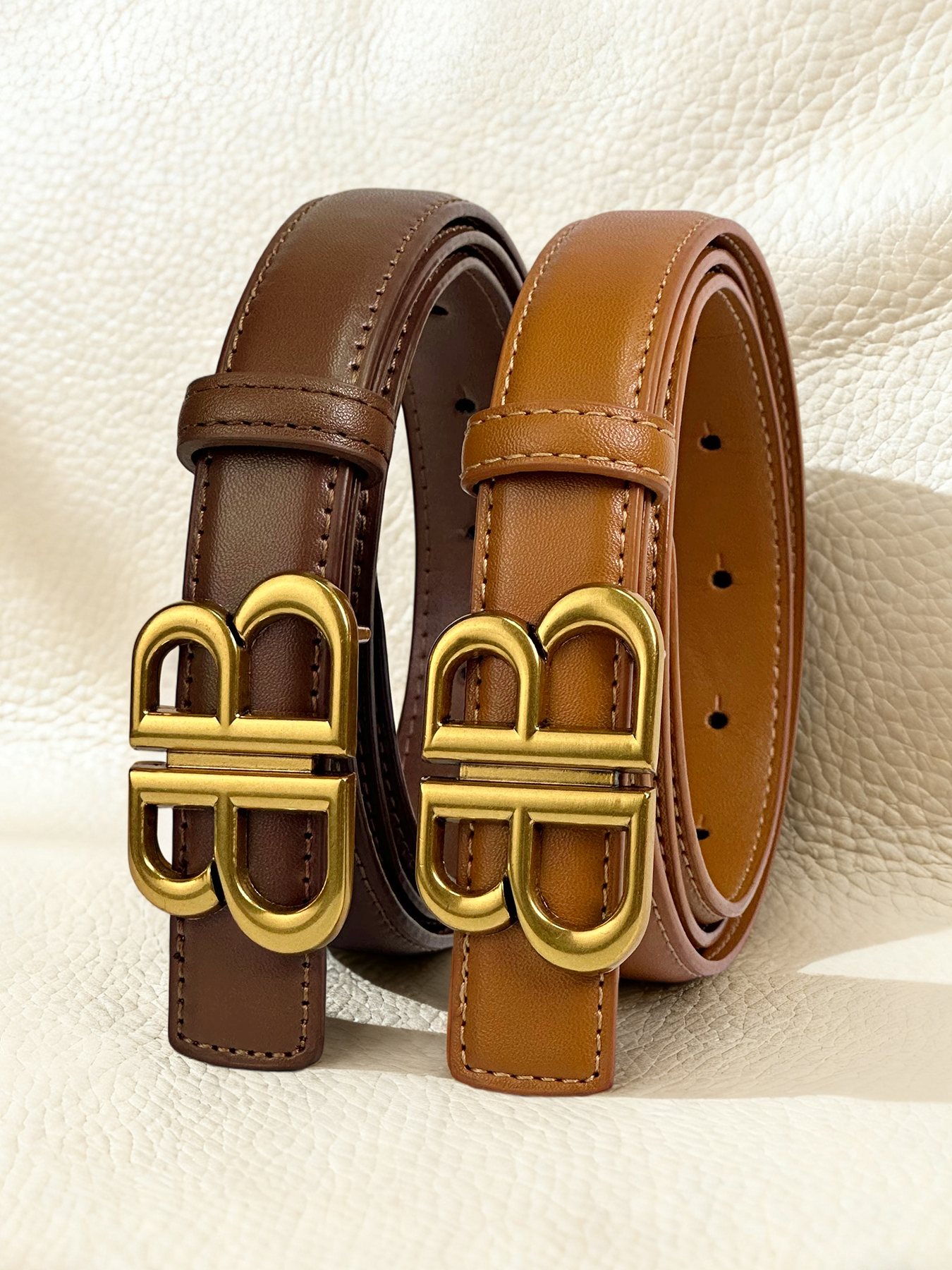 CCbelt Women's Antique Gold BB Buckle Skinny Belt 2.5 Inches