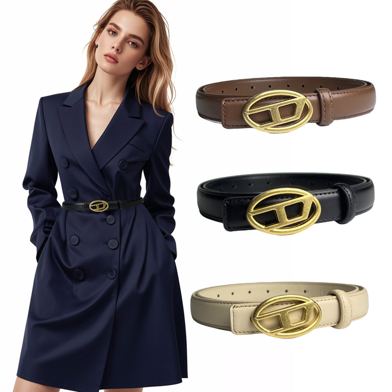 CCbelt Women's Antique Gold Oval D Buckle Skinny Belt 2.5 Inches