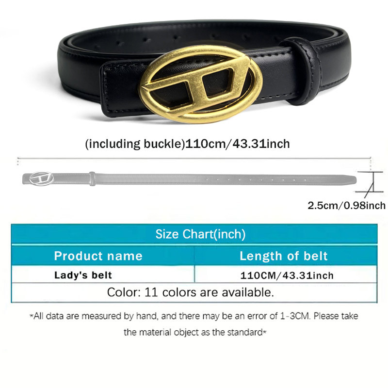 CCbelt Women's Antique Gold Oval D Buckle Skinny Belt 2.5 Inches