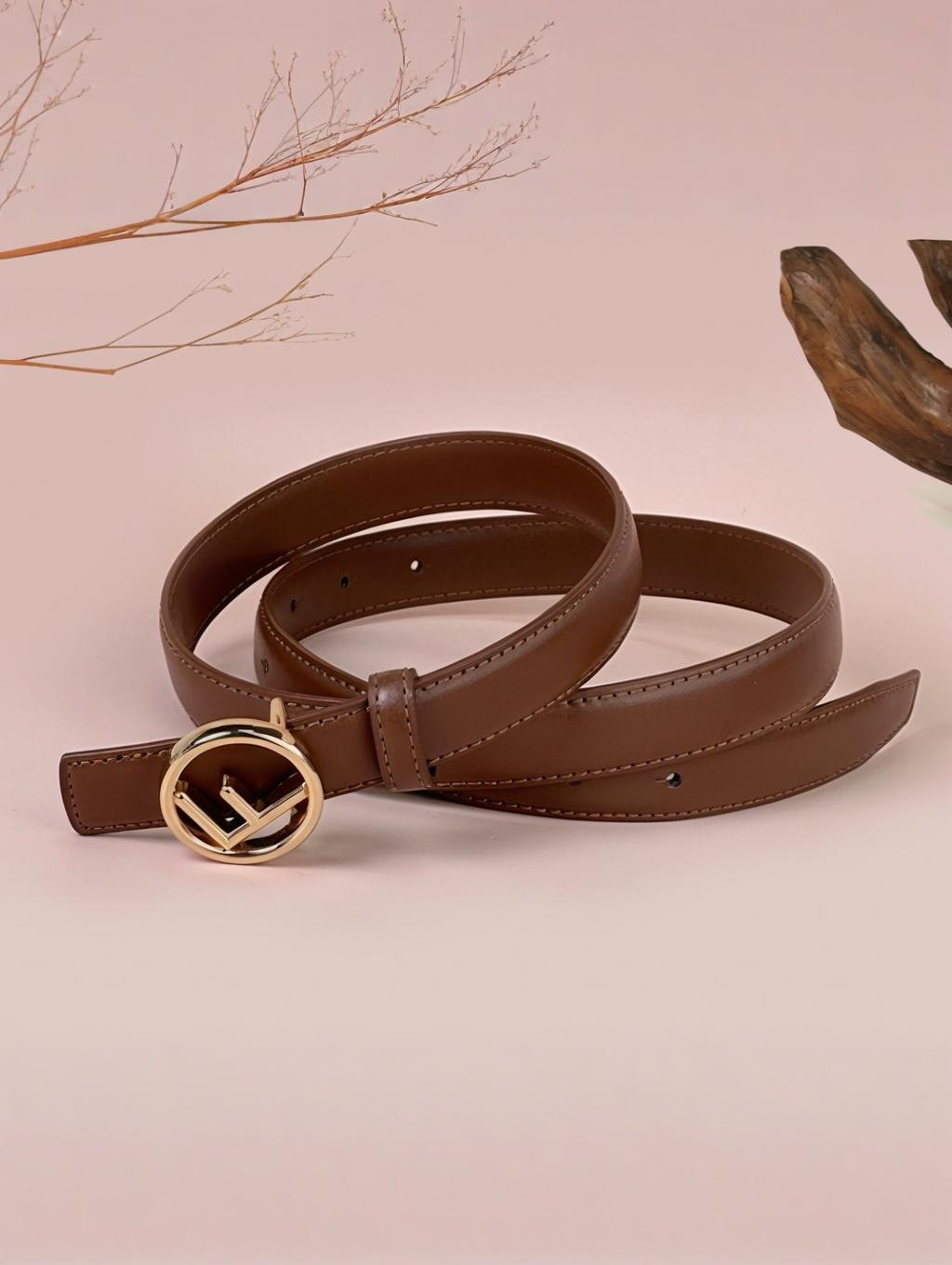 CCbelt Women's Gold Round F Monogram Buckle Skinny Belt 2.5 Inches