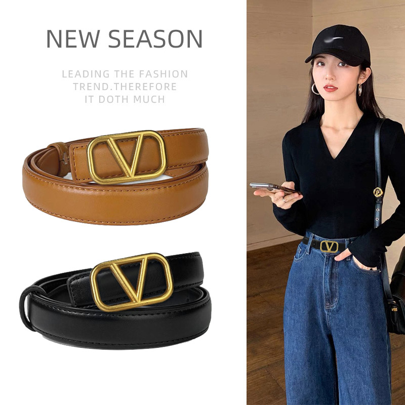 CCbelt Women's Gold Square Frame Beaded V Buckle Skinny Belt 2.5 Inches