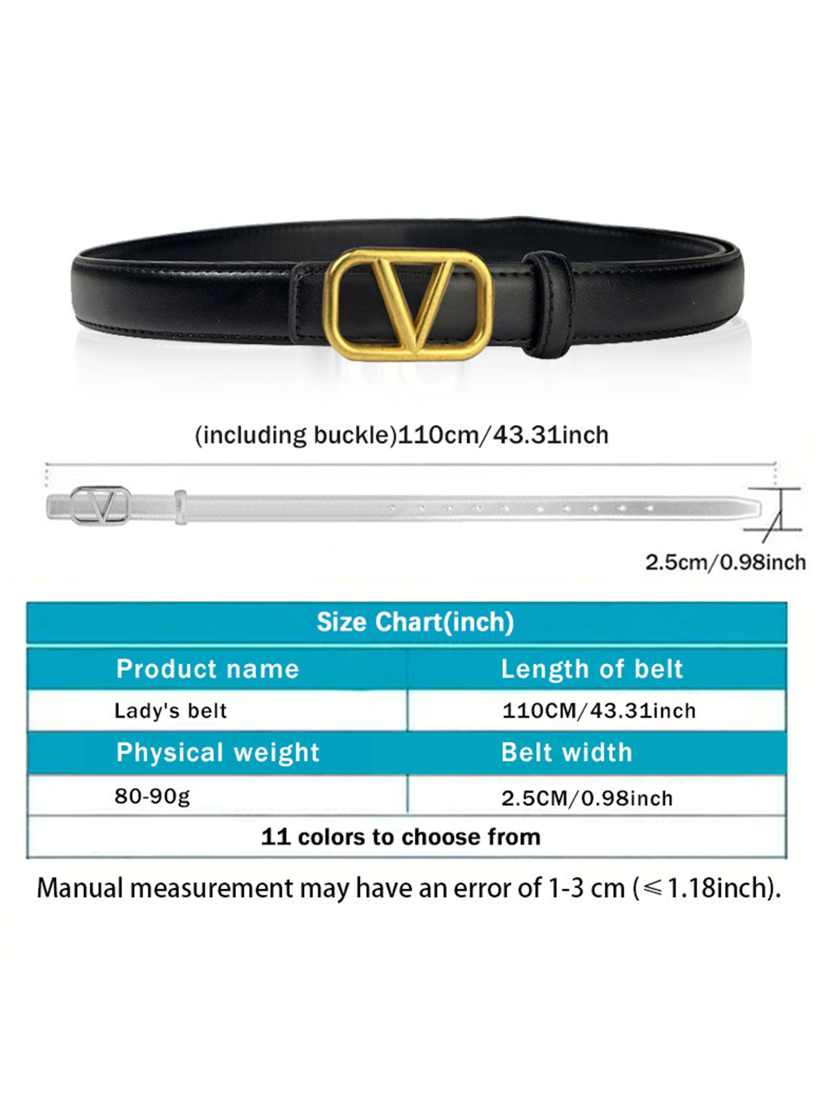 CCbelt Women's Gold Square Frame Beaded V Buckle Skinny Belt 2.5 Inches