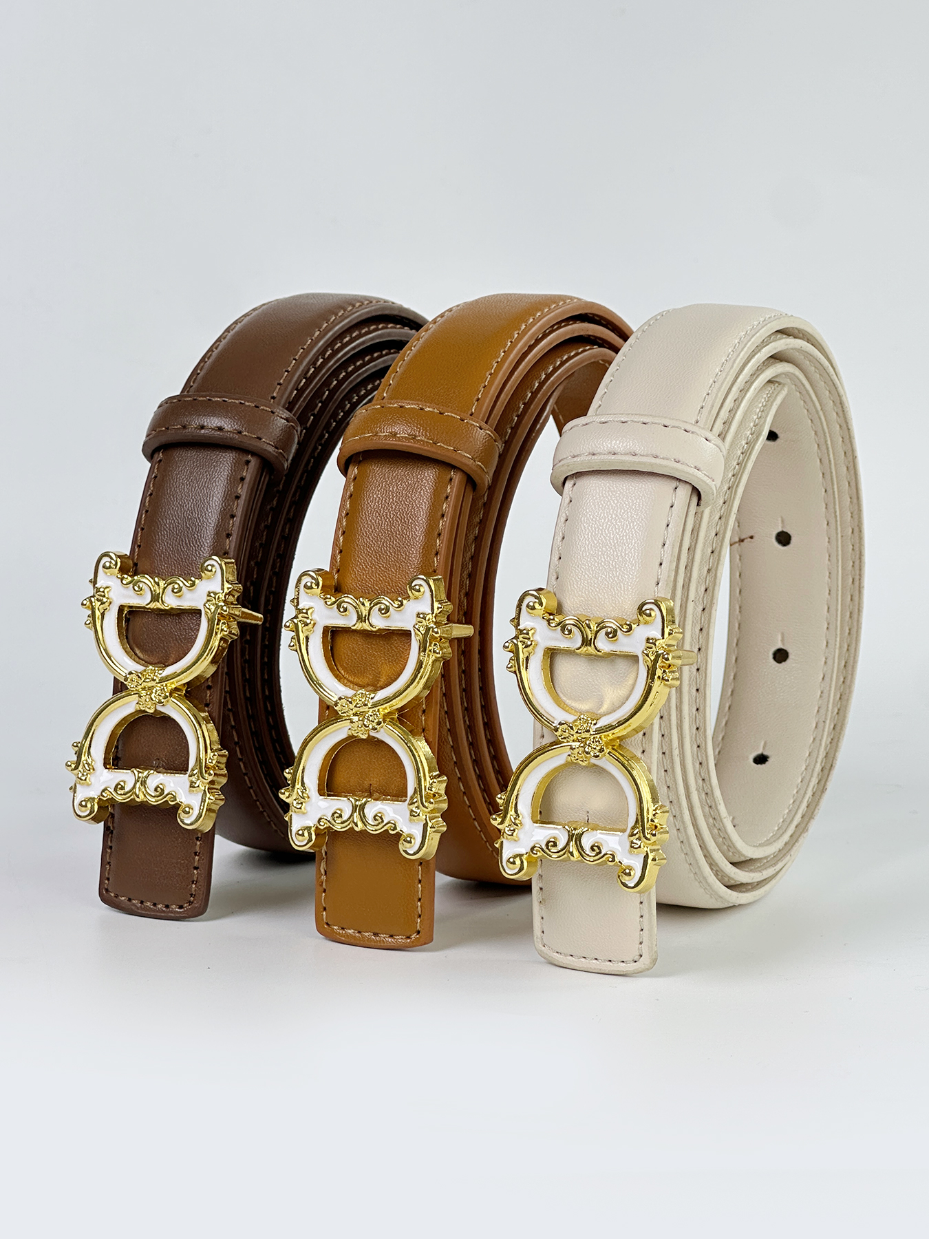 CCbelt Women's Silver Baroque DD Buckle Skinny Belt 2.5 Inches