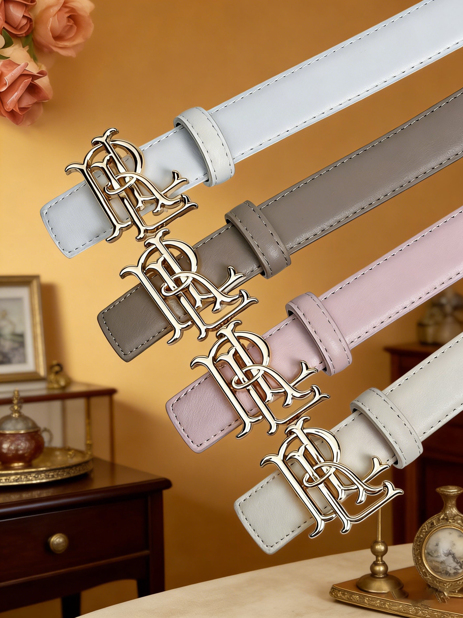 CCbelt Women's Gold Floral RLL Round Buckle Skinny Belt 2.5 Inches
