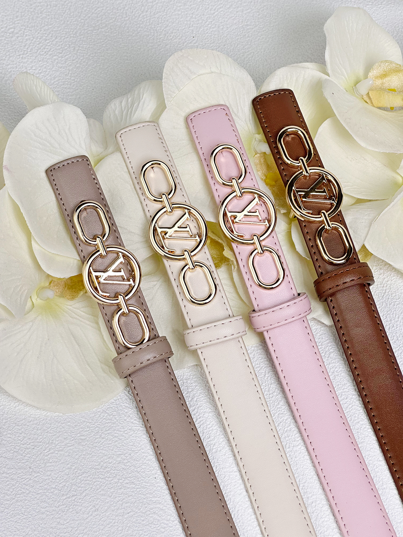 CCbelt Women's Gold Chain-Link Monogram Buckle Skinny Belt 2.5 Inches