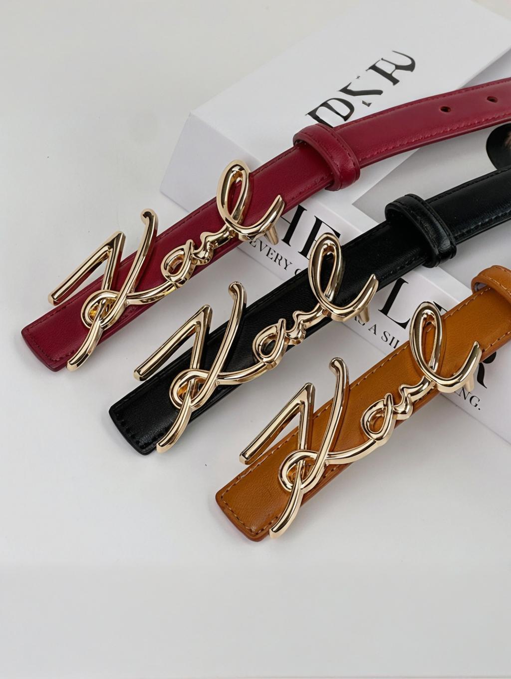 CCbelt Women's Vintage Gold Elongated Letter Buckle Skinny Belt 2.5 Inches
