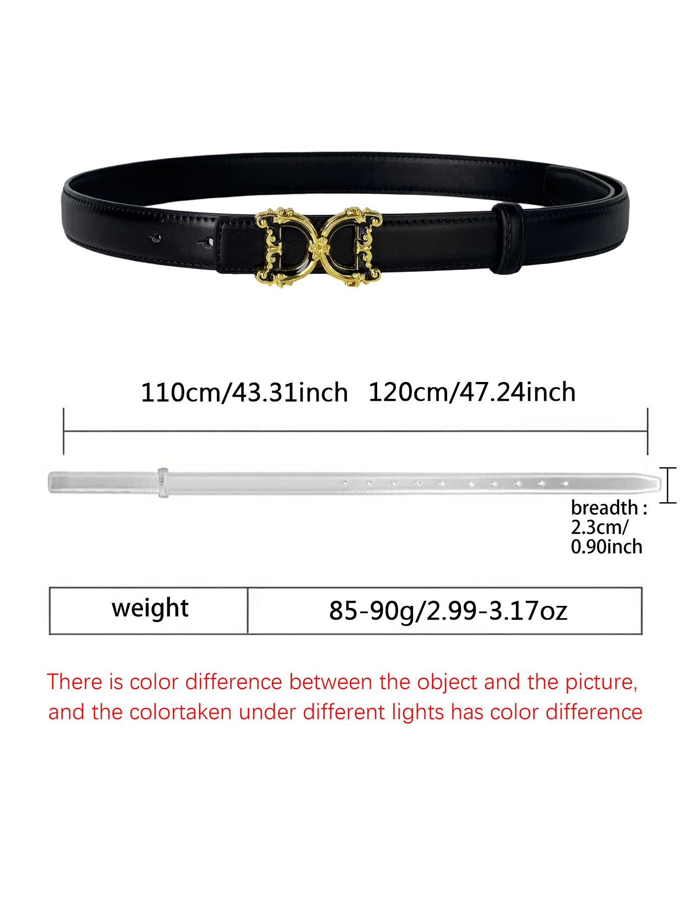 CCbelt Women's Black Baroque DD Buckle Skinny Belt 2.5 Inches