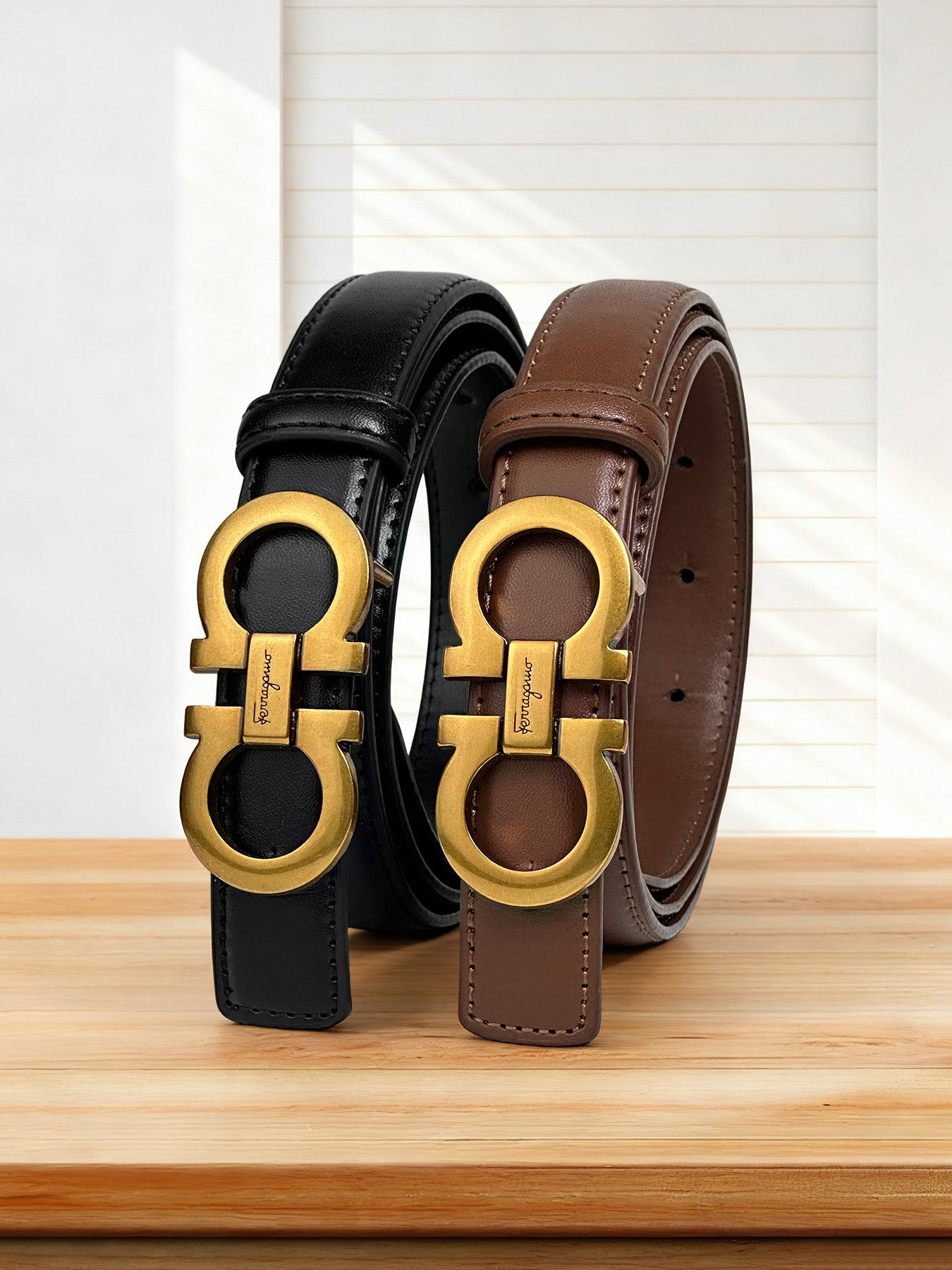 CCbelt Women's Classic Gold Double Hook Buckle Skinny Belt 2.5 Inches