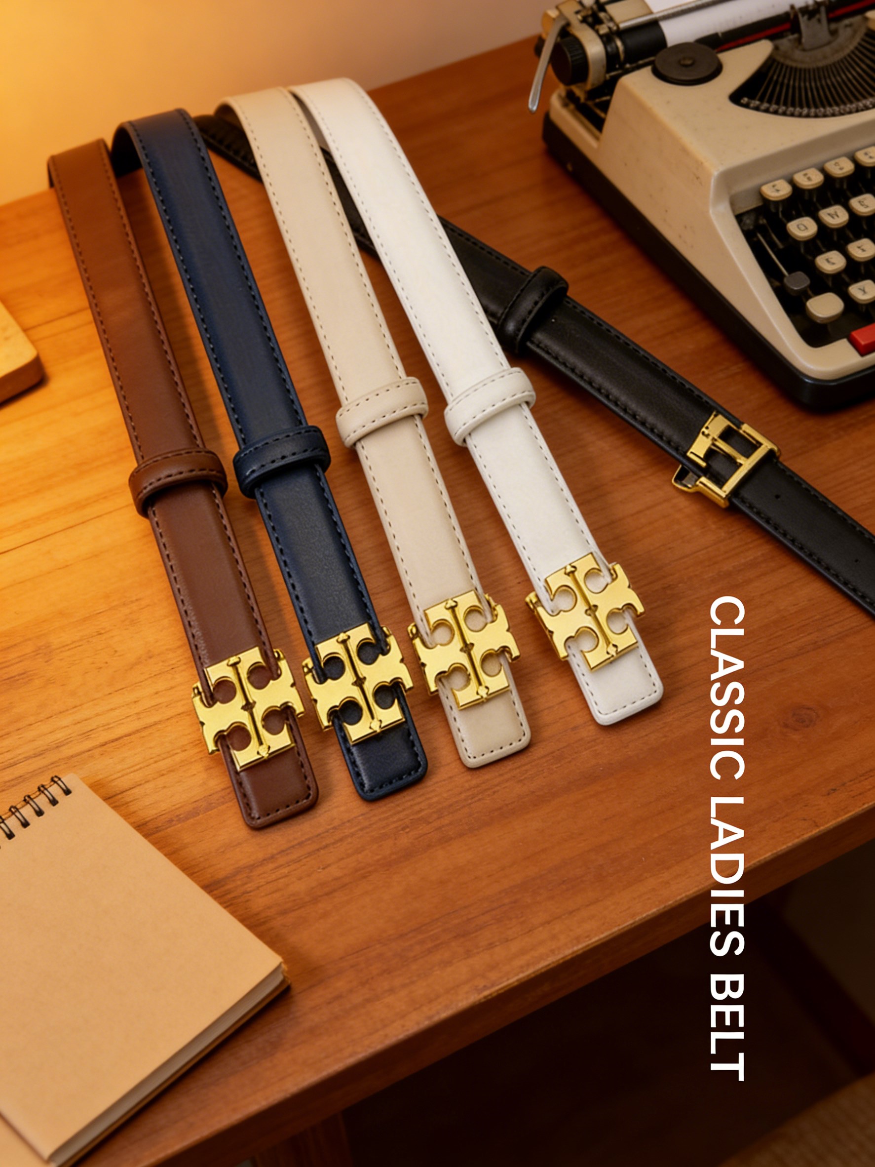 CCbelt Women's Gold Logo Plaque Buckle Skinny Belt 2.5 Inches