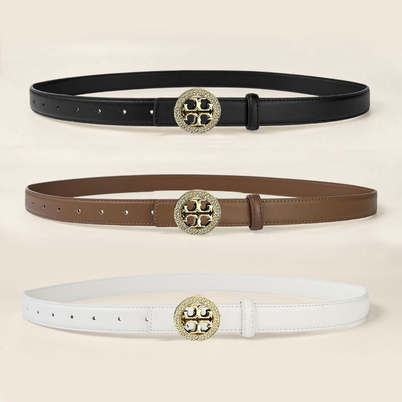 CCbelt Women's Crystal Logo Disc Buckle Skinny Belt 2.5 Inches